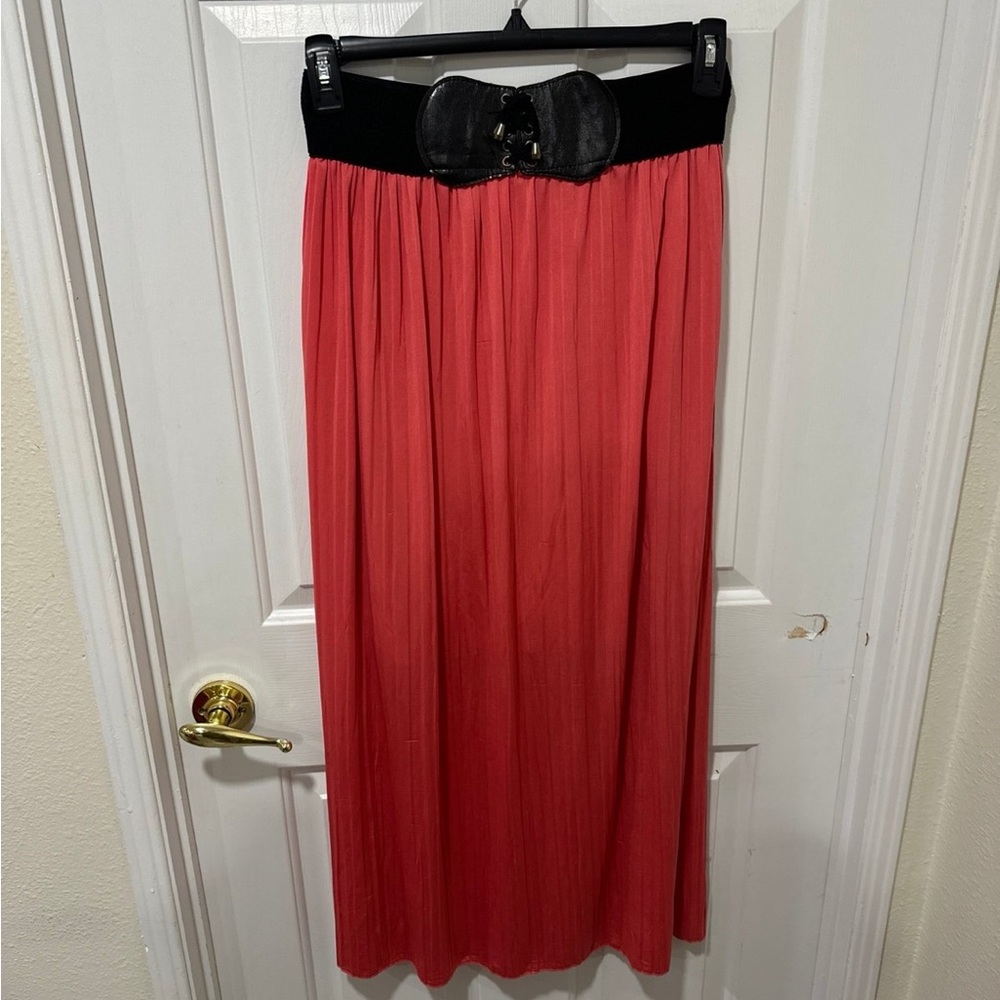 Jon & Anna Coral Maxi Skirt with Black Belted Waist